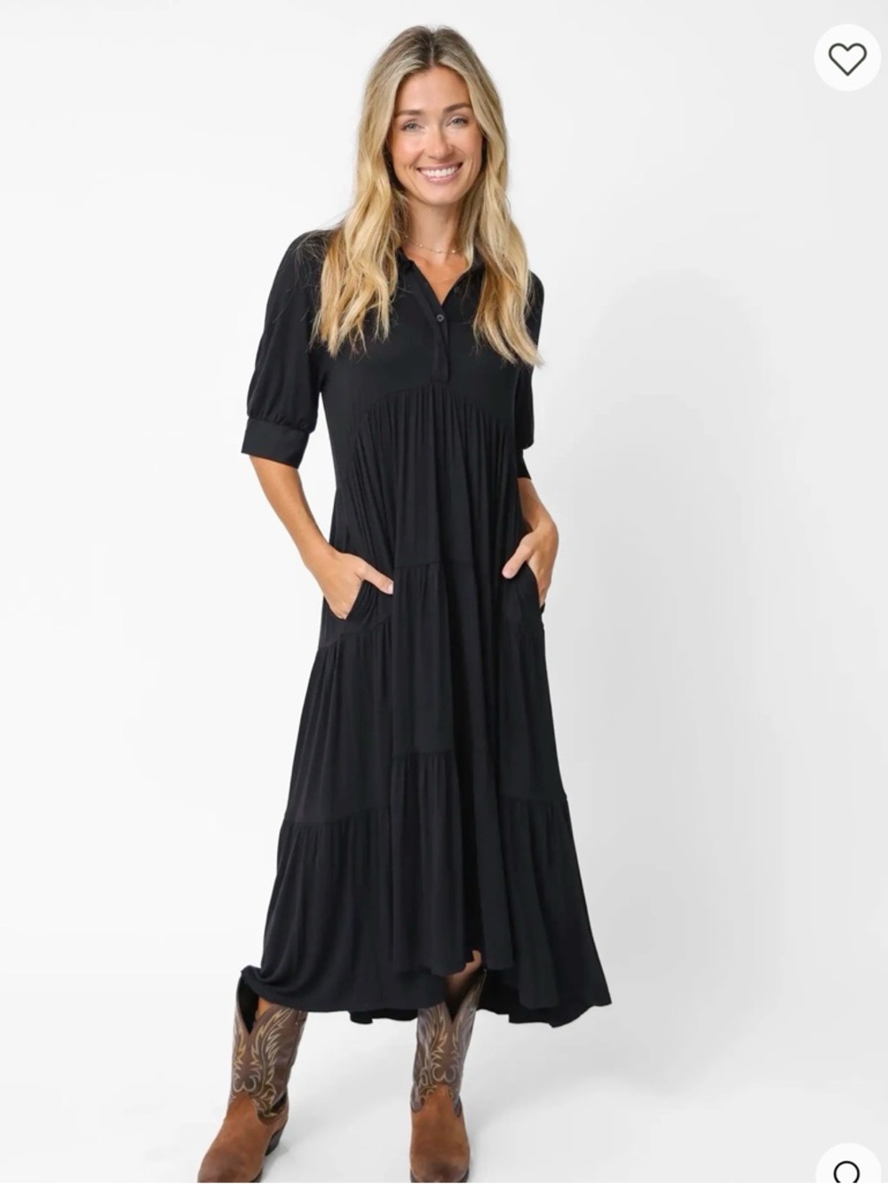 NATURAL LIFE Rebecca Black Tiered Maxi Dress with Pockets